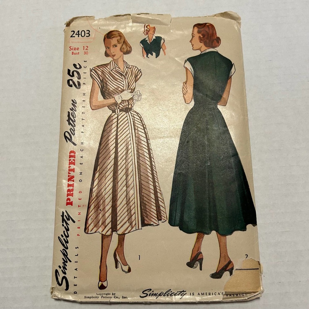 Simplicity Vintage Pattern #2403 Flare Dress Fly Front Detachable Collar Size 12